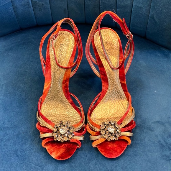New Enzo Angiolini velvet Elegant Red Sandals with Embellished Straps size 7.5 - Picture 1 of 5